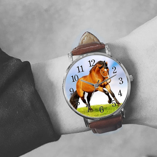 Montre cheval bracelet en cuir marron