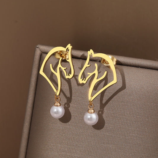 Boucles d'oreilles cheval avec perle