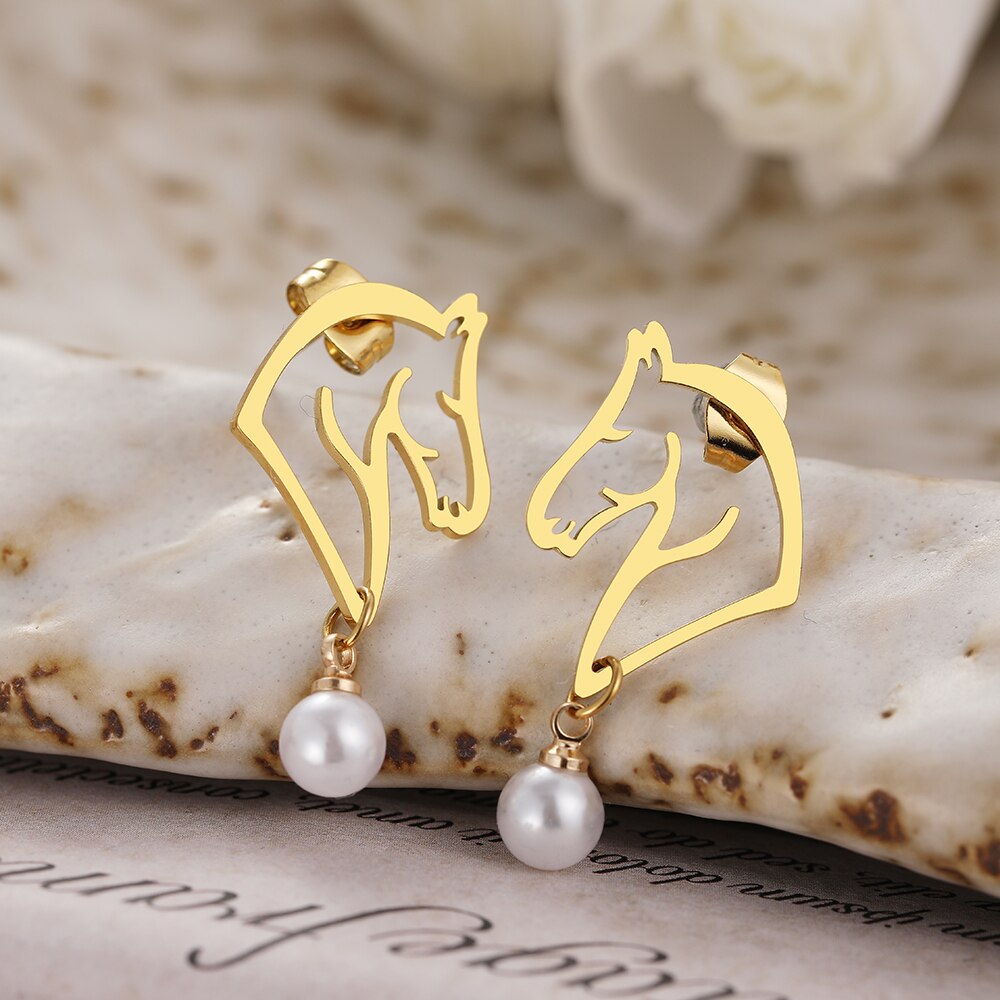 Boucles d'oreilles cheval avec perle