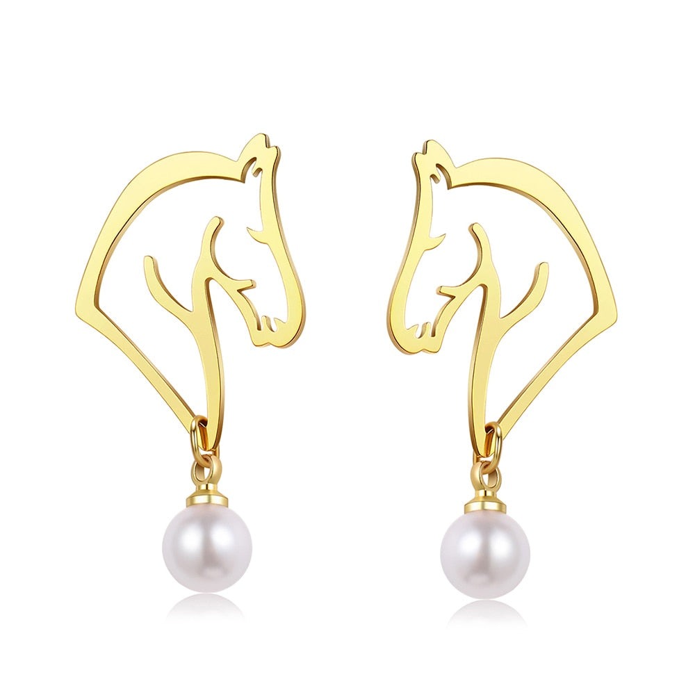 Boucles d'oreilles cheval avec perle