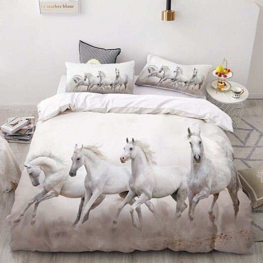 Housse de Couette Chevaux Harde Blanche