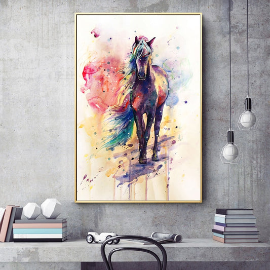 Tableau Cheval Coloré Aquarelle