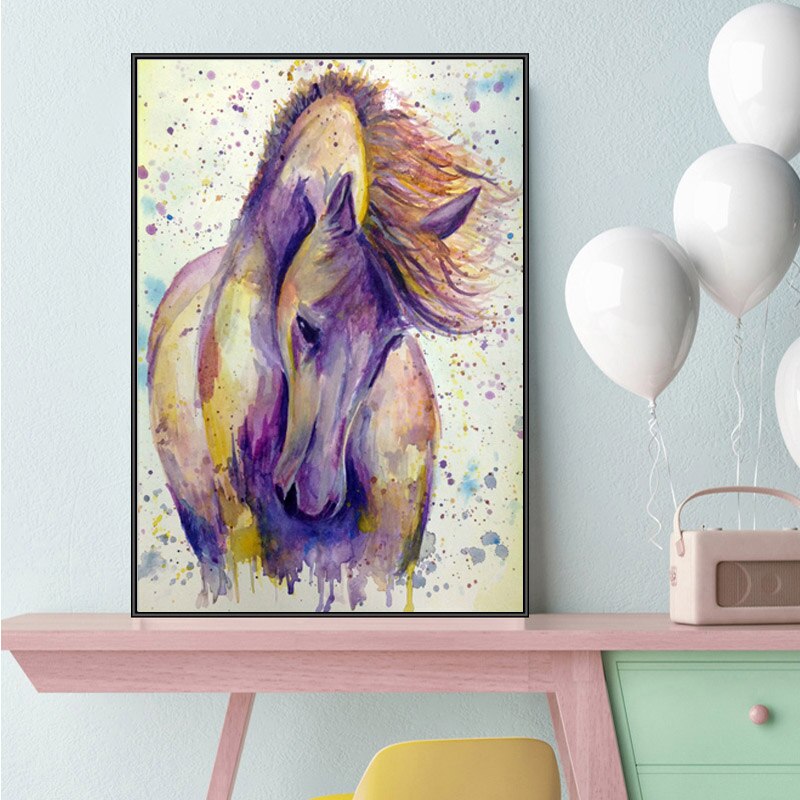 Tableau Cheval Coloré Aquarelle
