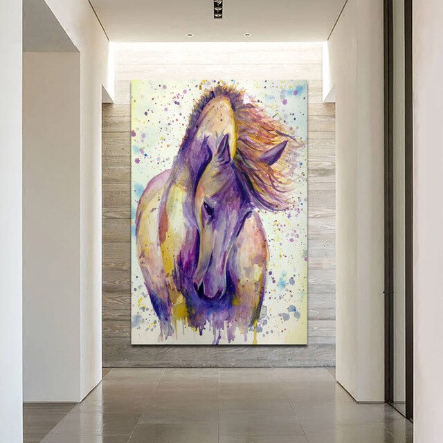 Tableau Cheval Coloré Aquarelle