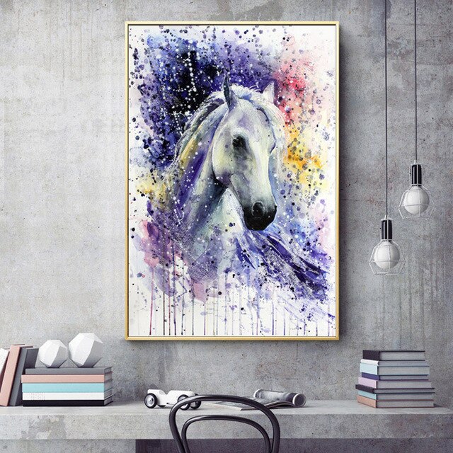 Tableau Cheval Coloré Aquarelle