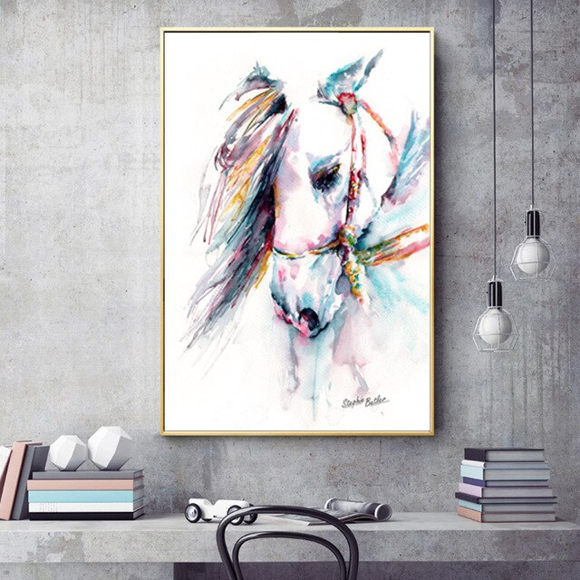 Tableau Cheval Coloré Aquarelle