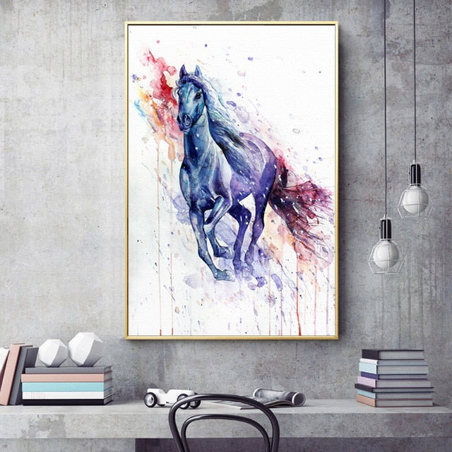 Tableau Cheval Coloré Aquarelle