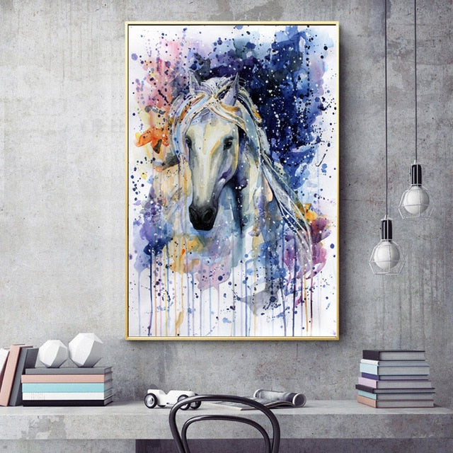 Tableau Cheval Coloré Aquarelle