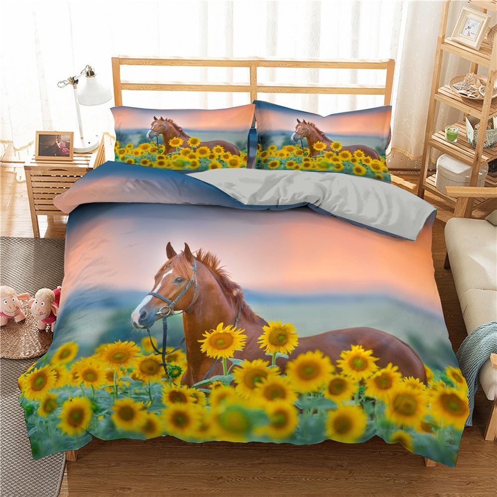 Housse de Couette Cheval <br> Champ de Tournesol