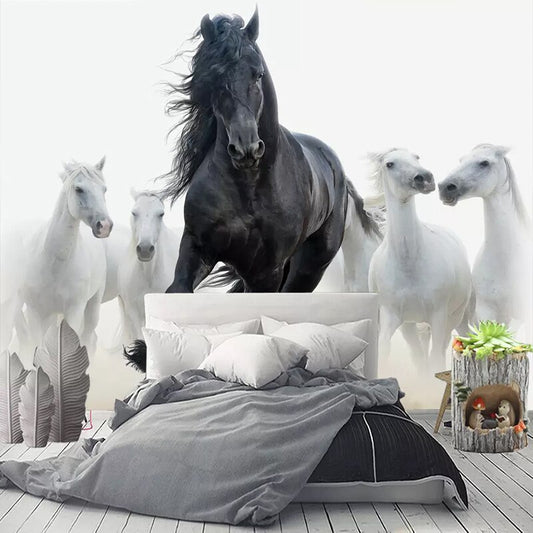Papier peint motif de chevaux blancs et noir
