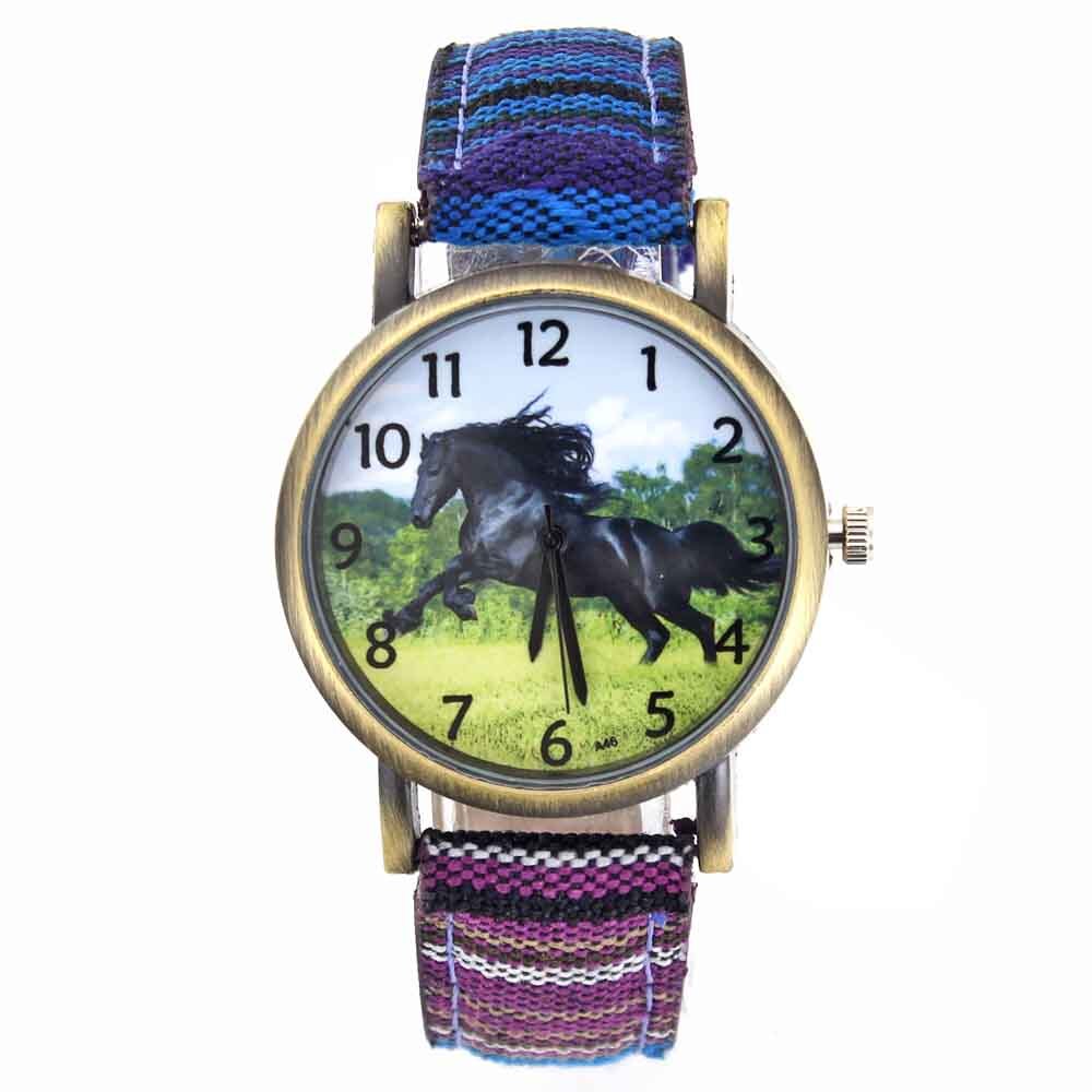 Montre cheval frison en tissu