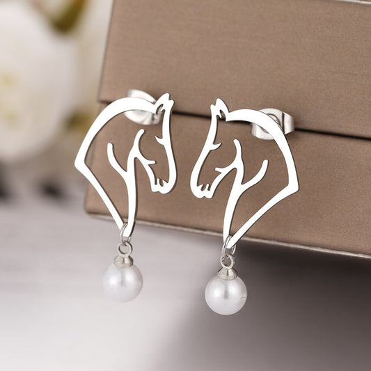 Boucles d'oreilles cheval avec perle