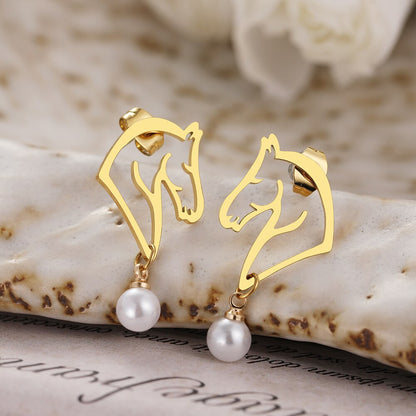 Boucles d'oreilles cheval avec perle