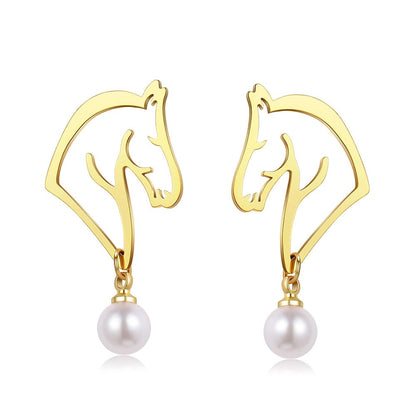 Boucles d'oreilles cheval avec perle