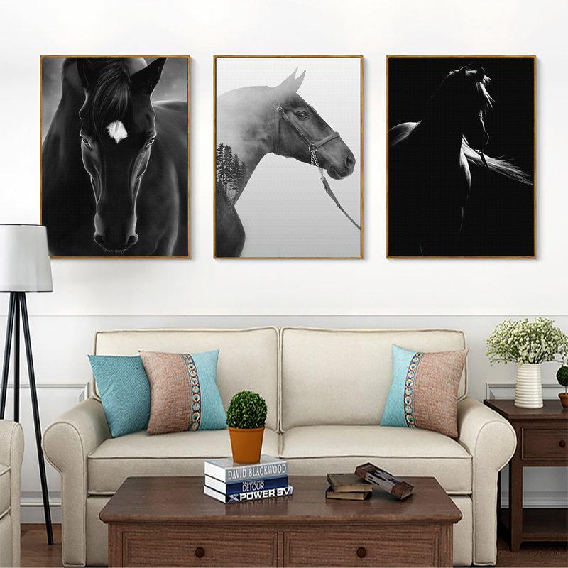 Tableau Cheval Ensemble Noir et Blanc