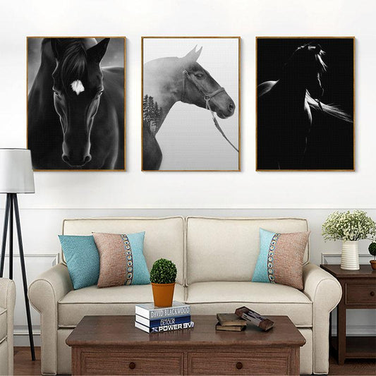 Tableau Cheval Ensemble Noir et Blanc