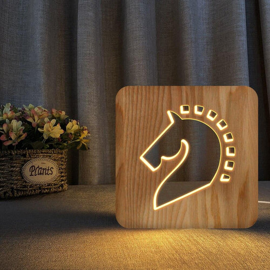 Lampe cheval bois
