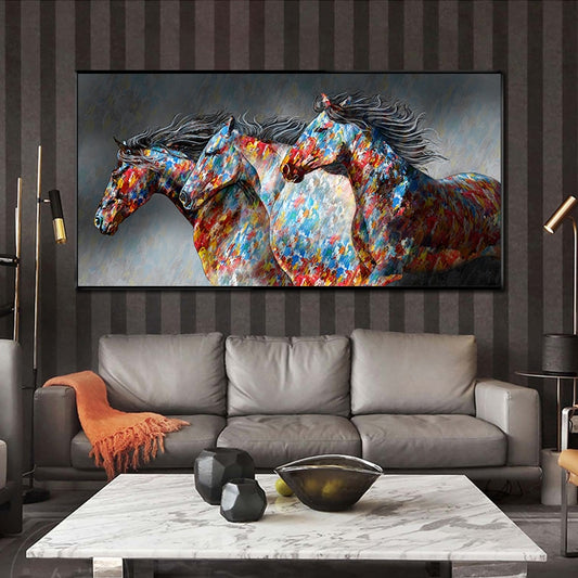 Tableau Chevaux <br> Troupeau Coloré au Galop