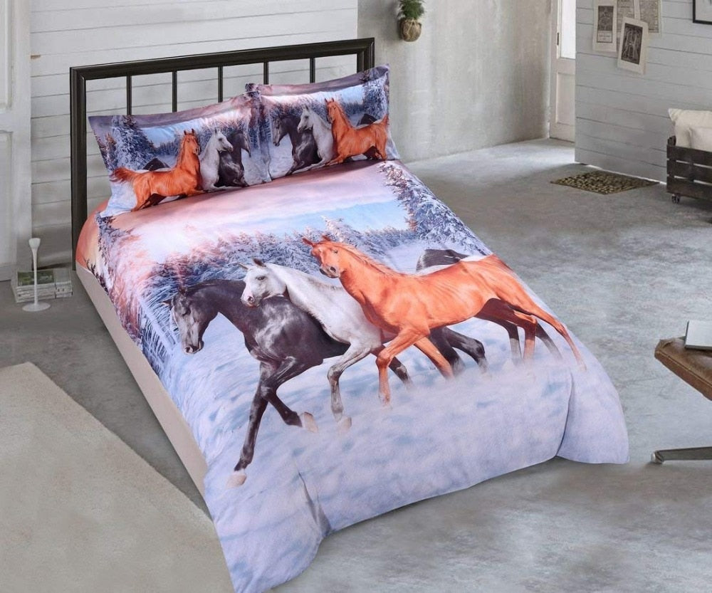 Housse de Couette Cheval Neige