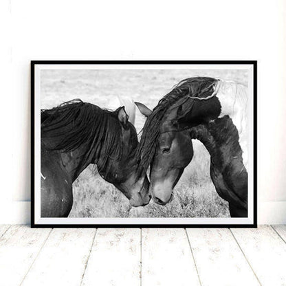 Tableau Cheval <br> Amour en Noir et Blanc