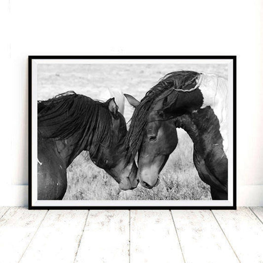 Tableau Cheval <br> Amour en Noir et Blanc