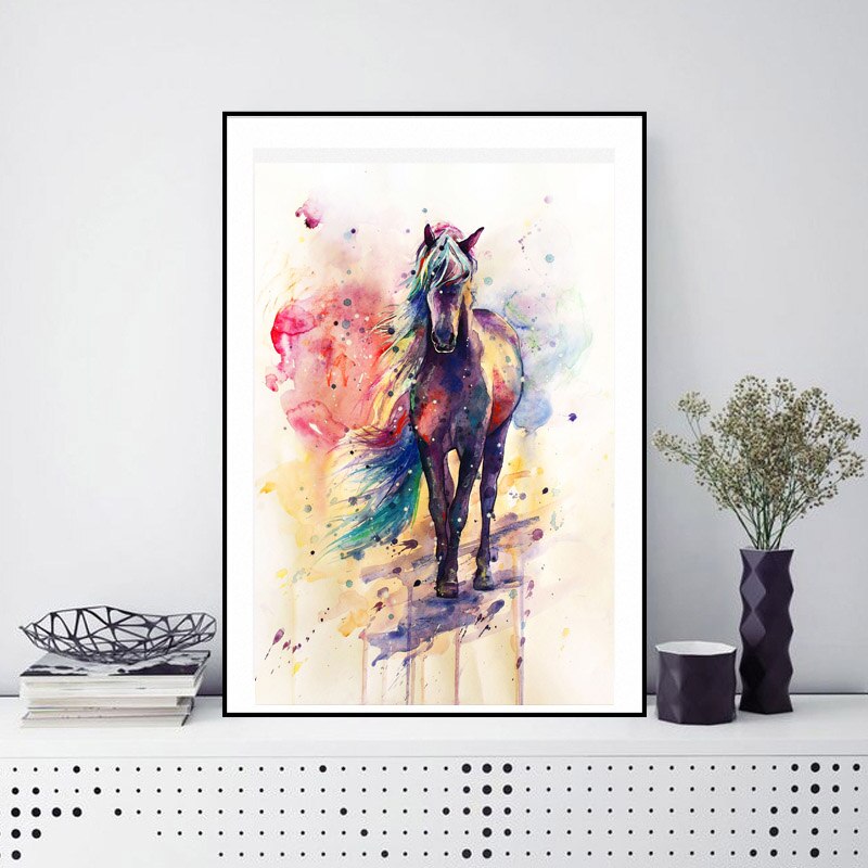 Tableau Cheval Coloré Aquarelle