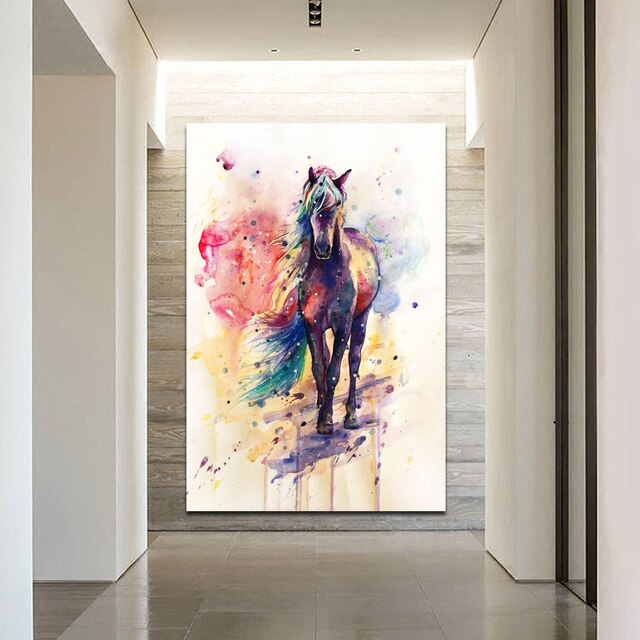 Tableau Cheval Coloré Aquarelle