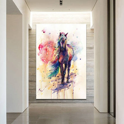 Tableau Cheval Coloré Aquarelle