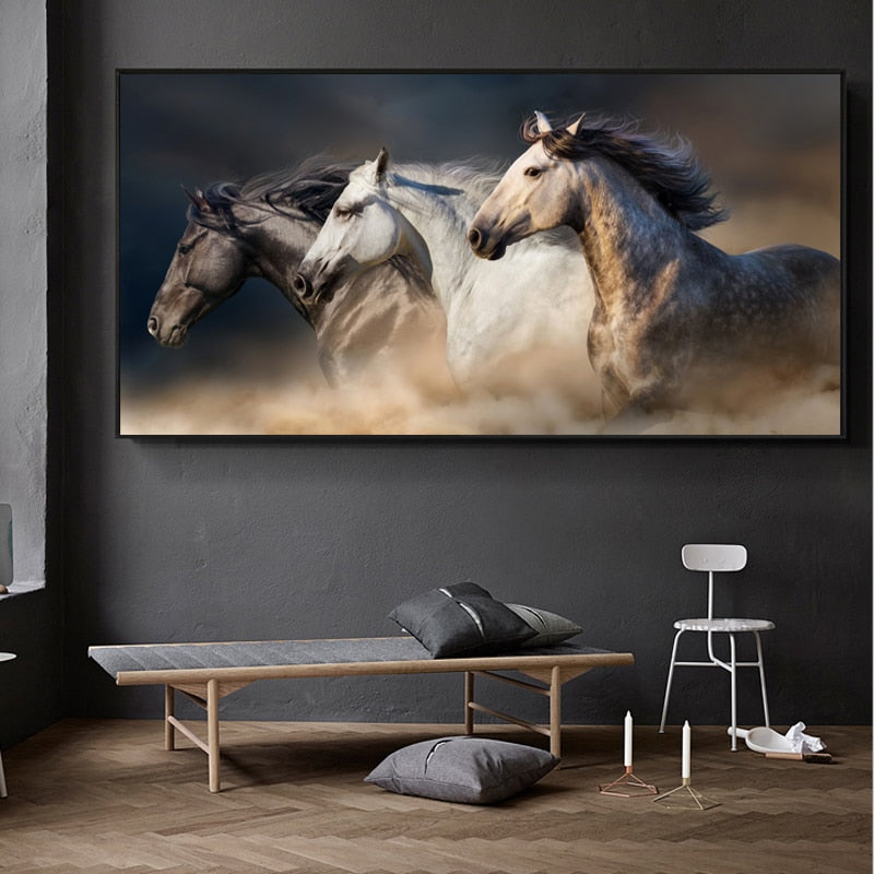 Tableau Trio de Chevaux au Galop