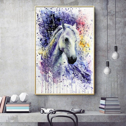 Tableau Cheval Coloré Aquarelle