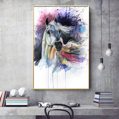Tableau Cheval Coloré Aquarelle