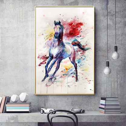Tableau Cheval Coloré Aquarelle