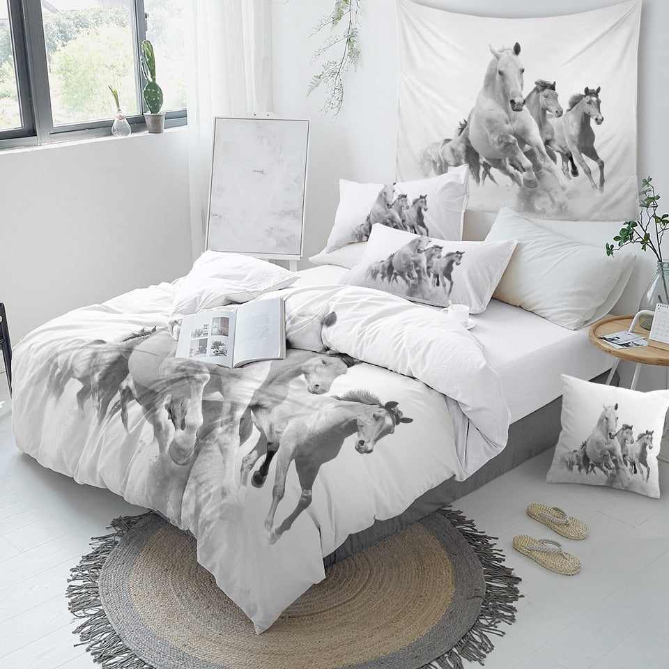 Housse de Couette Chevaux Noir et Blanc
