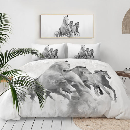 Housse de Couette Chevaux Noir et Blanc