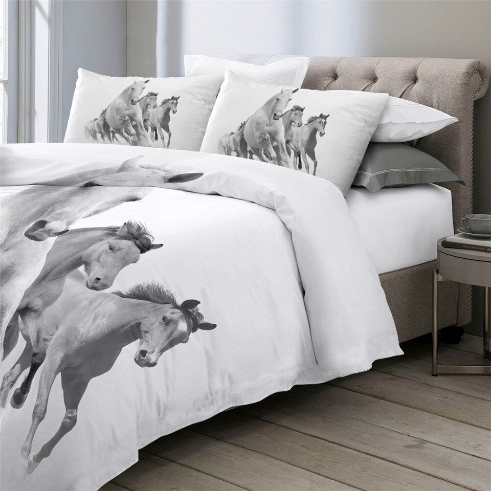 Housse de Couette Chevaux Noir et Blanc