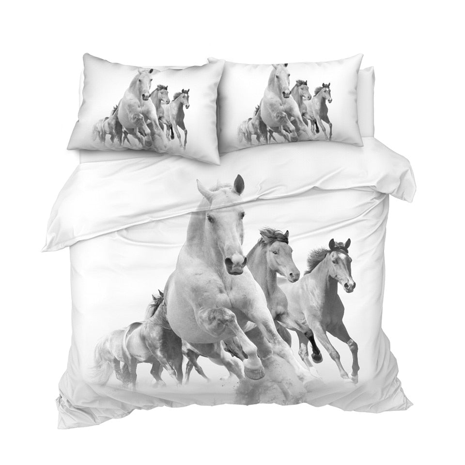 Housse de Couette Chevaux Noir et Blanc