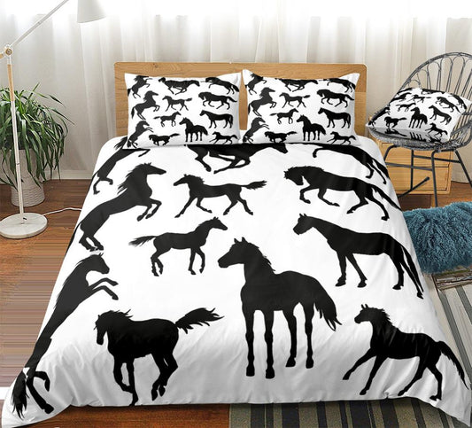 Housse de Couette Cheval Silhouette Cheval Noir
