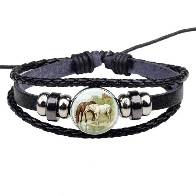 Bracelet Cheval <br> Image en verre (Cuir)