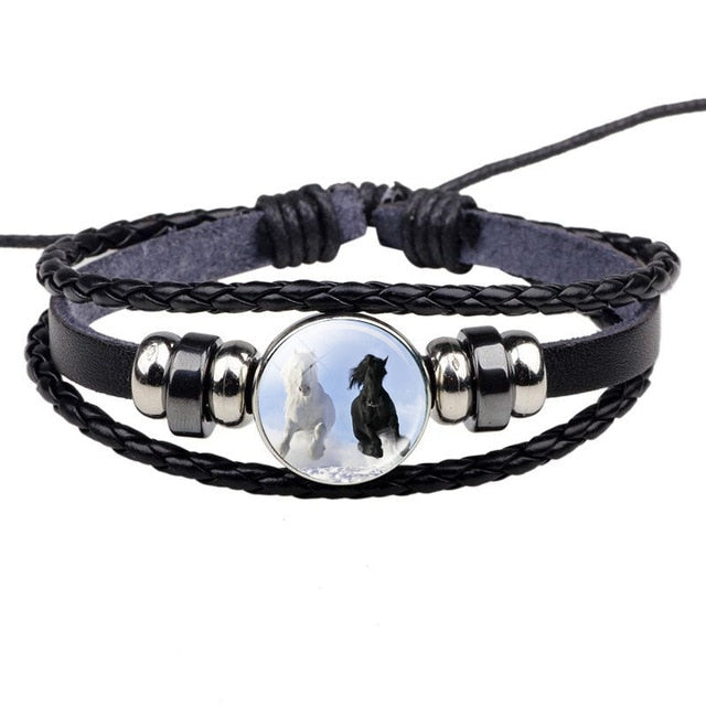 Bracelet Cheval <br> Image en verre (Cuir)
