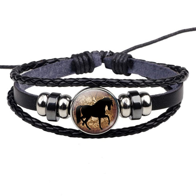 Bracelet Cheval <br> Image en verre (Cuir)