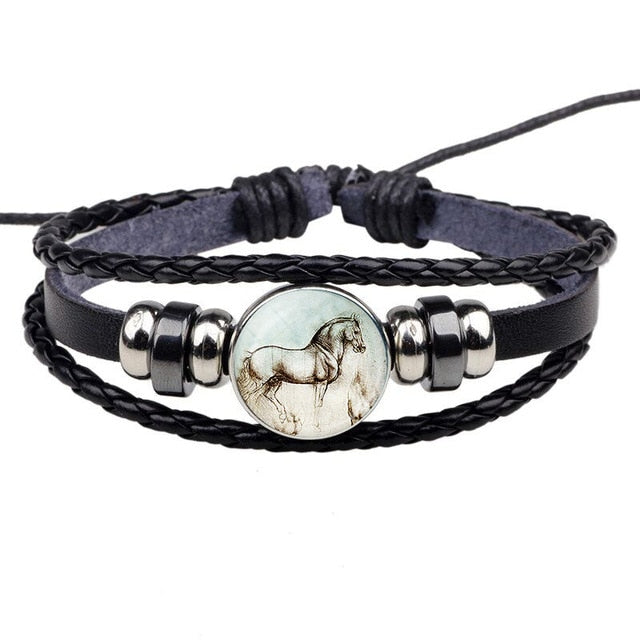 Bracelet Cheval <br> Image en verre (Cuir)