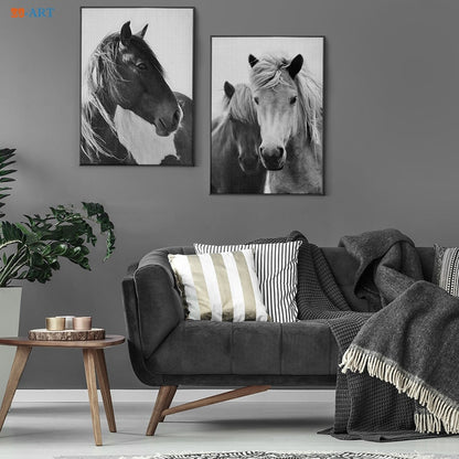 Tableau Cheval <br> Tête de Cheval Noir et Blanc