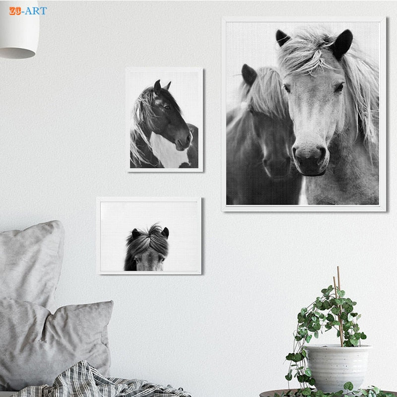 Tableau Cheval <br> Tête de Cheval Noir et Blanc