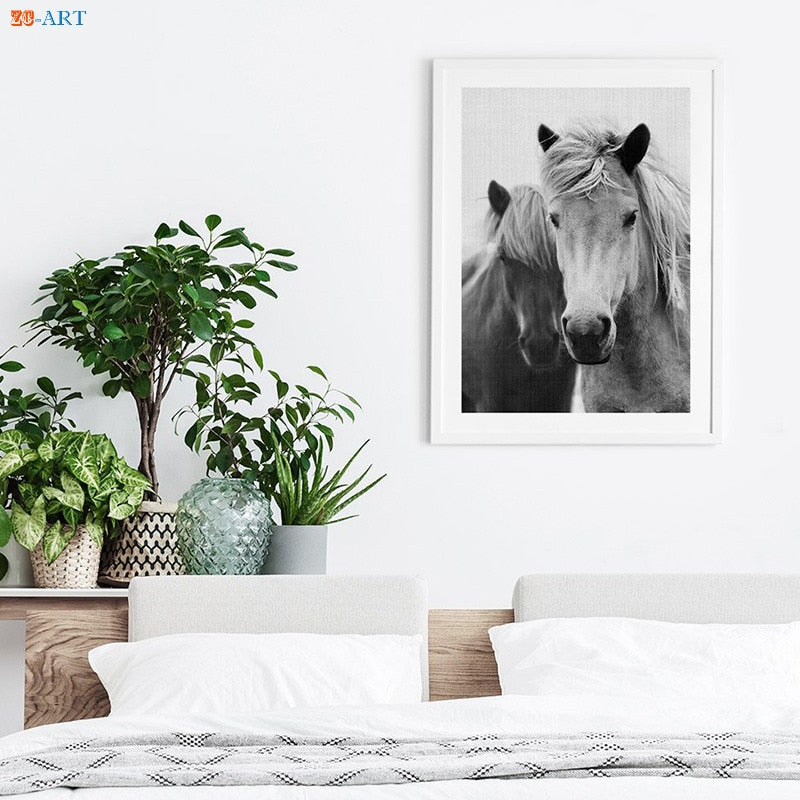 Tableau Cheval <br> Tête de Cheval Noir et Blanc