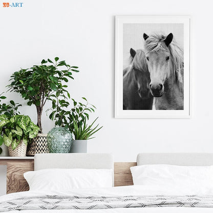 Tableau Cheval <br> Tête de Cheval Noir et Blanc