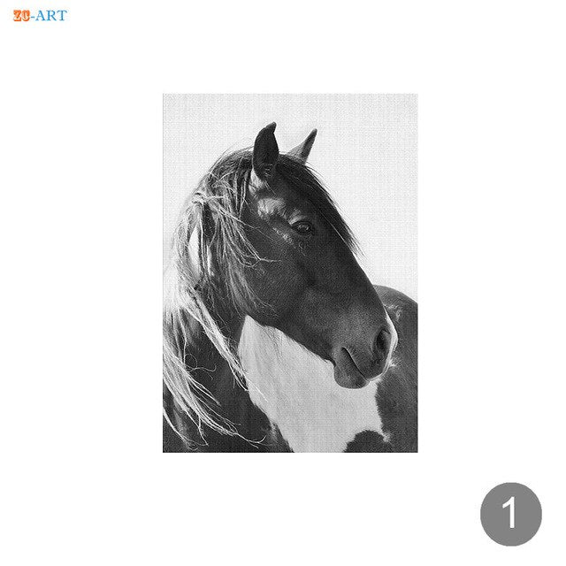 Tableau Cheval <br> Tête de Cheval Noir et Blanc