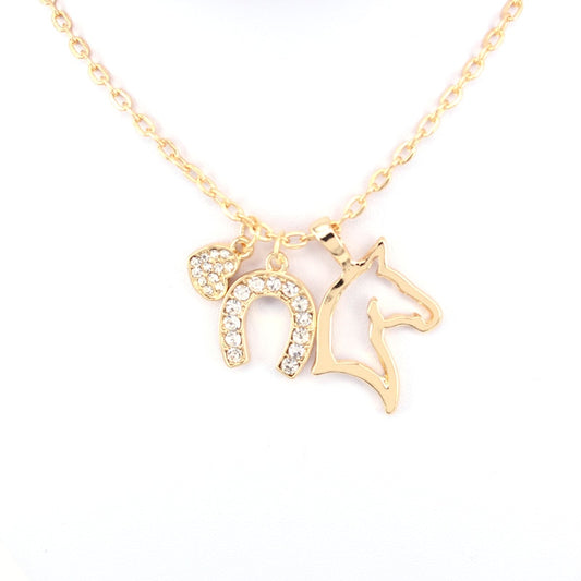 Collier Cheval Triple pendentifs