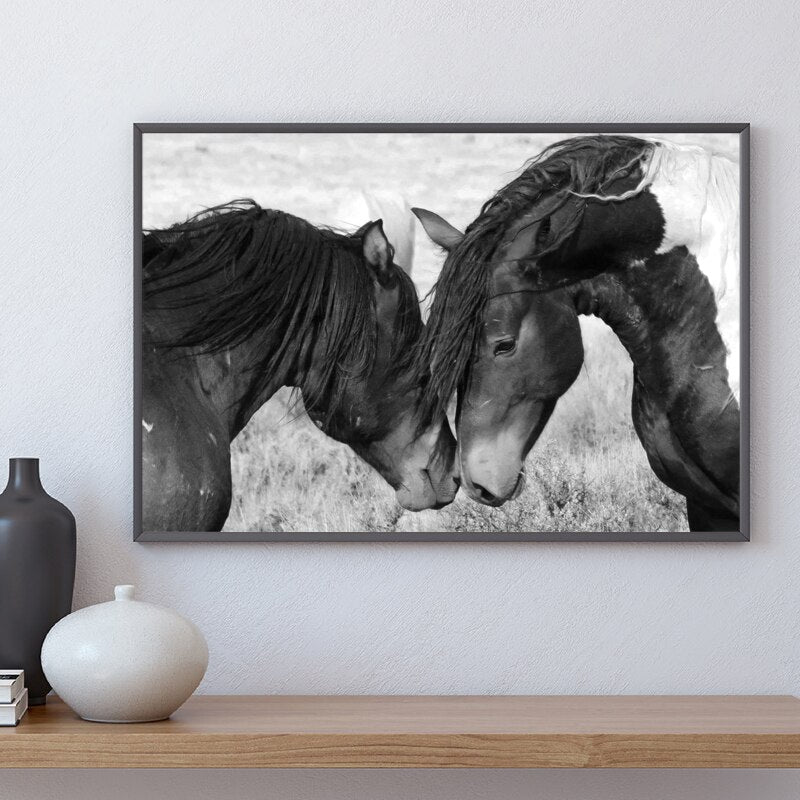 Tableau Cheval <br> Amour en Noir et Blanc
