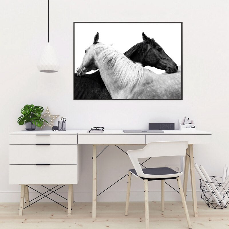 Tableau Chevaux Noir et Blanc