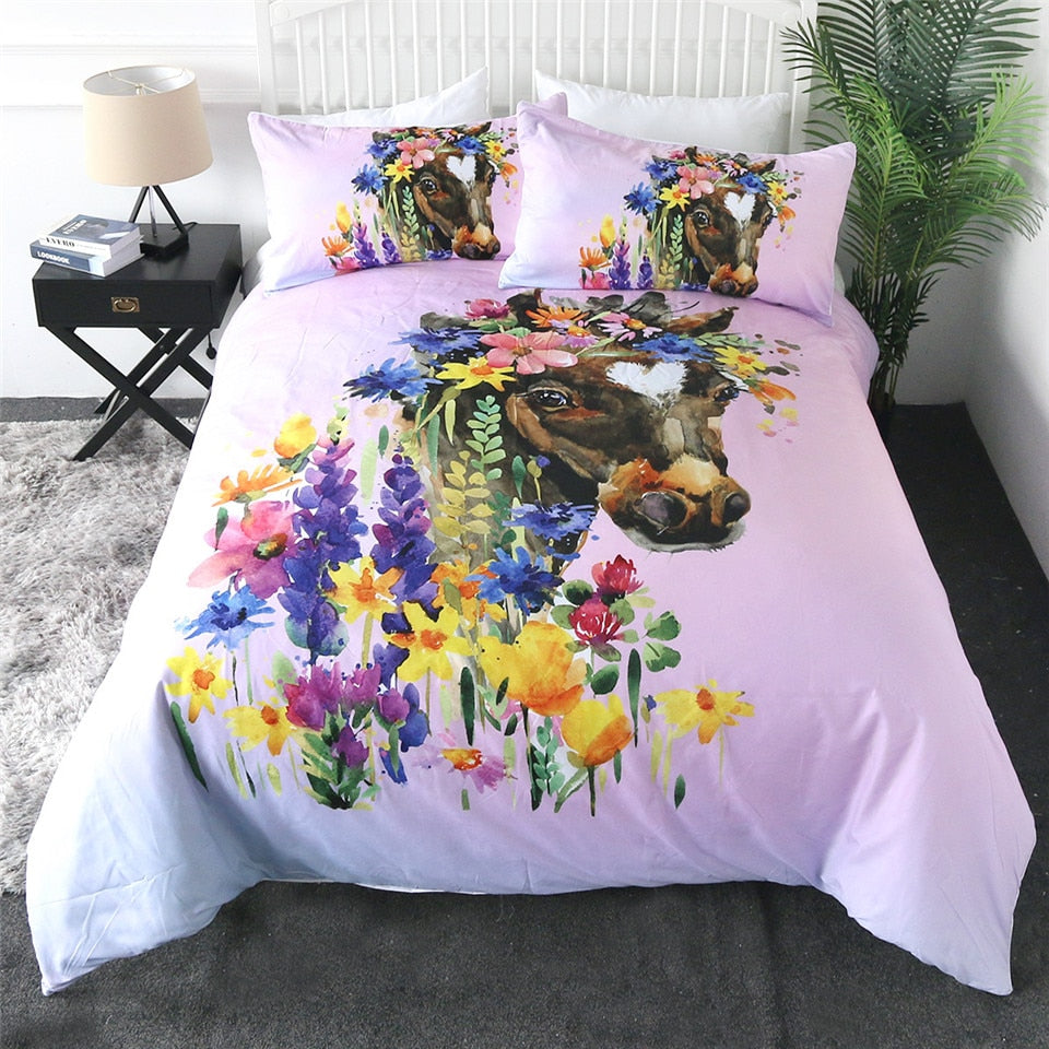 Housse de Couette Cheval Fleuri Coloré